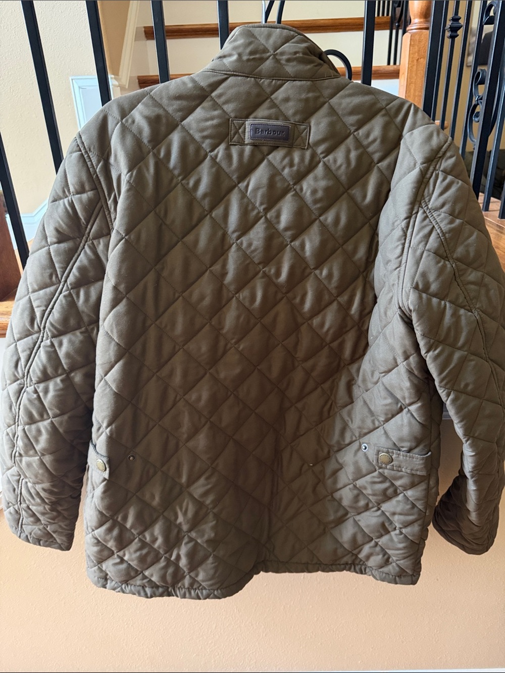Barbour Olive Quilted Shirt Jacket with Corduroy Collar - Picture 7 of 9